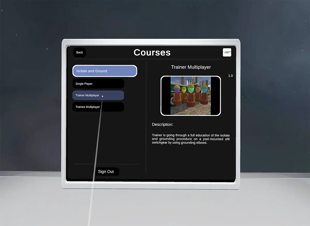 Enterprise VR Training Menu
